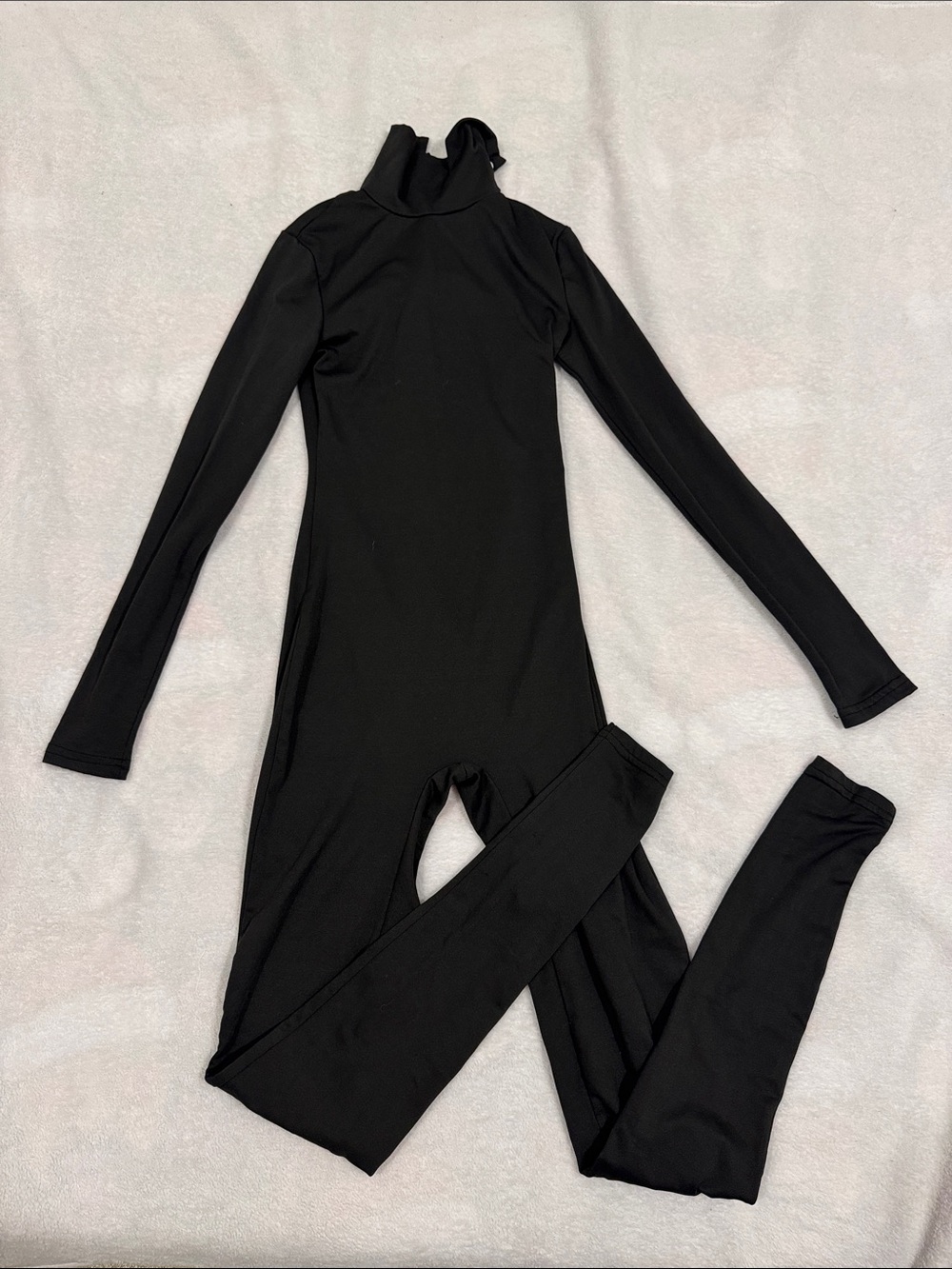Fitted Black Long-Sleeve Fleece Lined One-Piece Jumpsuit